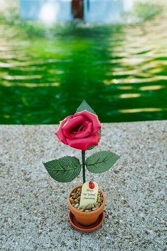 1st Year Paper Wedding Anniversary Tradition- 7" Potted Paper Rose Flower - Traditional Paper Gifts for First Wedding in Saudi Arabia