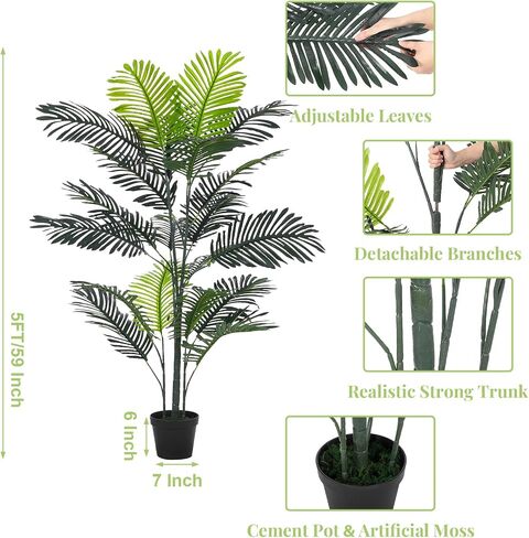 Artificial Palm Tree 5ft Tall, Indoor Fake Tropical Paradise Palm Tree in Pot, Faux Areca Palm Tree, Faux Floor Plant in Pot for Home Office Living Room Bedroom Farmhouse Modern Decor in Saudi Arabia