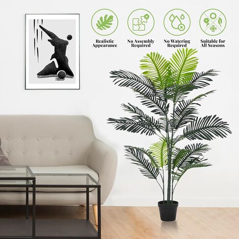 Artificial Palm Tree 5ft Tall, Indoor Fake Tropical Paradise Palm Tree in Pot, Faux Areca Palm Tree, Faux Floor Plant in Pot for Home Office Living Room Bedroom Farmhouse Modern Decor in Saudi Arabia