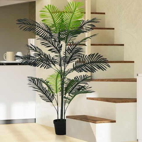Artificial Palm Tree 5ft Tall, Indoor Fake Tropical Paradise Palm Tree in Pot, Faux Areca Palm Tree, Faux Floor Plant in Pot for Home Office Living Room Bedroom Farmhouse Modern Decor in Saudi Arabia