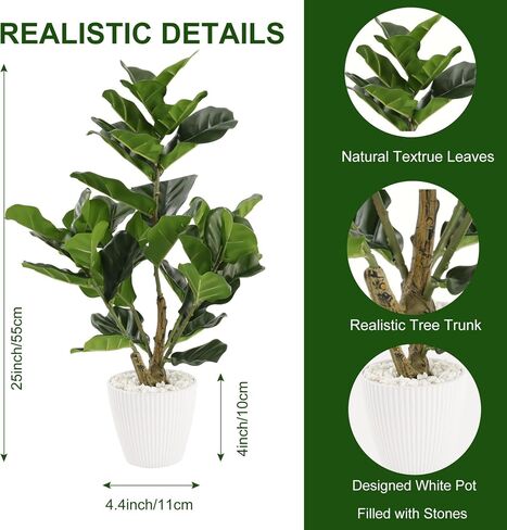 22" Artificial Fiddle Leaf Fig Tree Faux Plants Indoor with Pot Fake Floor Plant Ficus Trees Small Green Potted for Home Living Room Decor Outdoors Realistic Bonsai Plantas Decorativas Para Sala in Saudi Arabia