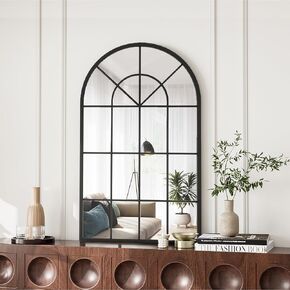 OGCAU Wall Mounted Mirror, Arched Wall Mirror, 30"x20" Arched Window Mirror, Farmhouse Window Mirror with Iron Frame, Mirror Wall Decor for Bedroom, Entryway, Living Room (Black)
