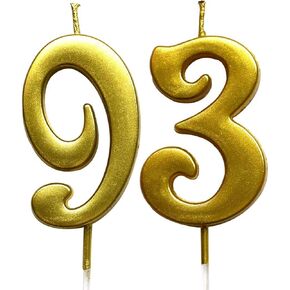 MAGJUCHE Gold 93th Birthday Numeral Candle, Number 93 Cake Topper Candles Party Decoration for Women or Men