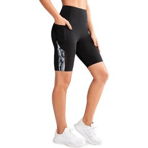 Yvette Printed Biker Shorts with Pockets for Women Tummy Control High Waist Running Workout Gym Yoga Shorts