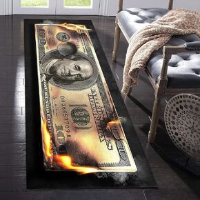 100 Dollar Bill Runner Rug for Hallway Money Rug for Living Room Indoor Entryway Rugs Modern Home Décor Non-Slip Runner Rug for Kitchen Bedroom Dining Room Washable Cash Art Carpet 24"x59"