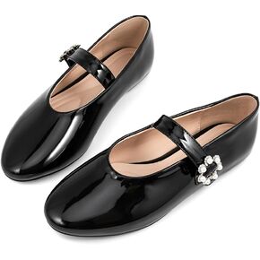 حذاء مسطح بإبزيم أسود للنساء حذاء باليه مسطح مع حزام ماري جين مسطح بمقدمة مستديرة وأحذية رسمية مسطحة. in Kuwait