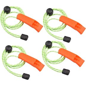 4Pcs Outdoor Emergency Whistle Plastic Loud Crisp Sound Whistle Sports Training Whistle Coaches Referees Whistle with Lanyard for Hiking, Camping, Boating and Outdoor Activities