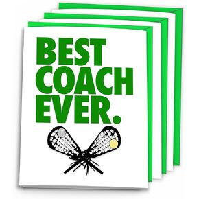 3-Pack Lacrosse BEST COACH EVER Thanks Coach Card (5x7) Illustrated Sports Greeting Card and Envelope Awesome for Lacrosse Player and Team Coach Appreciation - They'll Love 'Em!