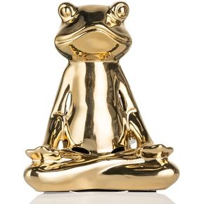 Gold Ceramic Frog Statue Yoga Animal Figurine Zen Frog Statues for Home Spiritual Room Decortion, A