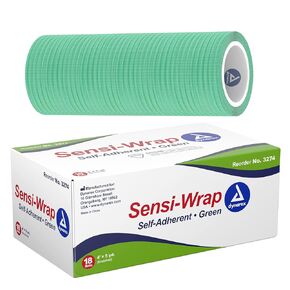 Dynarex 3274 Sensi-Wrap Self-Adherent Bandage Roll, Green, 4" x 5 yds Size, 180" Length, 4" Width, Pack of 18