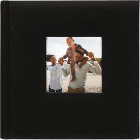 Malden International Designs 4x6 Horizontal 2 Up Black Fabric Photo Album Book Bound Memo Writing Areas Hard Cover 3.5x3.5 Front Cover Photo Pocket (7130-26)