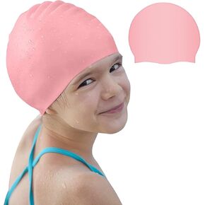 قبعات سباحة للأطفال من Chriffer للفتيات ذات الشعر الطويل، قبعات سباحة للأطفال من سن 3 إلى 6 سنوات، قبعة سباحة للأولاد، قبعة سباحة للفتيات، قبعة سباحة للأطفال للأولاد من السيليكون المطاطي - وردي in Kuwait