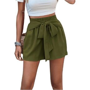 Floerns Women's Casual Solid Elastic High Waist Knot Front Wide Leg Loose Shorts