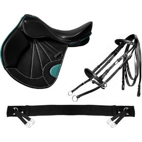 Manaal Enterprises Classic Quality Handmade Leather All Purpose English Close Contact Jumping Horse Saddle Tack Get Matching Girth Stirrups Straps Size 14" to 18"