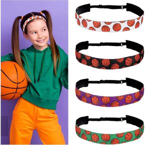 4Pcs Basketball Headbands for Girls Sports Headband Elastic Head Band Adjustable Ball Hair Band Stretch Elastic Athletic Head Band Pack