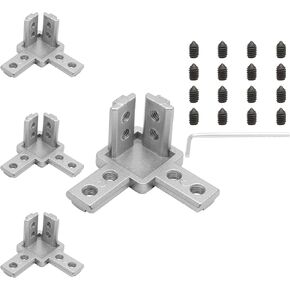 4Pcs 3-Way End Corner Bracket Connector with Screws, 3030 Aluminum Extrusion Brackets Gusset, Aluminum L Bracket Connector for 3030 Series Aluminum Extrusion Profile with Slot 8mm