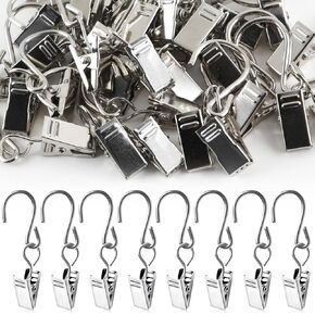 FlyCoco 50PCS Small Hook Curtain Clip, 1.4 Inch Stainless Steel Metal Hanger Cramp with Catch for Curtains, Photos, Home Decor, Outdoor Christmas Party, Wire Frame Crafts Display Decoration (Black)