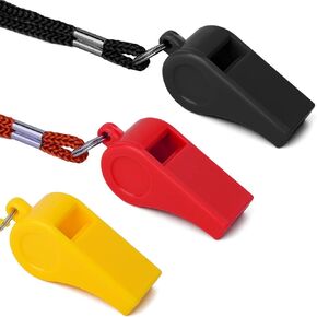 SAVITA 3pcs Plastic Whistle with Lanyard, Sport Whistle Whistle Coach in Training Survival Emergency Sports for Teacher Dog Training (Black Red Yellow)