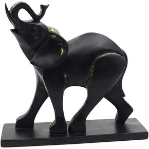 Comfy Hour Wildlife Collection 8" Black Elephant Figurine with Trunk Up Raised Collectible Statue, Desktop Decoration, Hand Made and Painted Resin