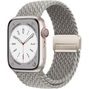 Stretchy Braided Sport Loop Compatible with Apple Watch Band Series 9 8 7 6 5 4 3 38mm 40mm 41mm 42mm 44mm 45mm 49mm for Women Men, Magnetic Buckle Nylon Elastic Strap for iWatch SE/Ultra 1/2