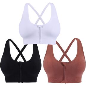 Women's Zip Front Fitness Sports Bra Comfy Yoga Bra with Removable Pads Post Surgery Support Workout Bra