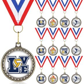 12 قطعة من ميداليات جوائز الكرة الطائرة اللينة الرياضية مع أشرطة للرقبة، ميداليات جوائز كبيرة للحفلات الرياضية هدية للفتيات والأولاد، 5 سم (الكرة الطائرة) in Kuwait