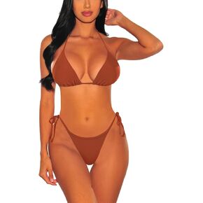 Kisscynest Women's 2 piece Swimsuit Sexy Halter String Thong Bikini Sets Cheeky Triangle Bathing Suit