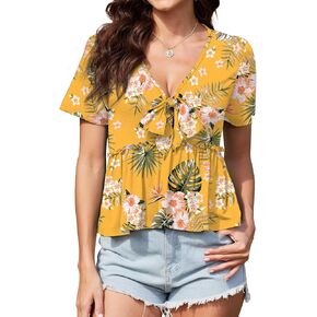 Womens Sexy V Neck Tops Summer Cute Ruffle Shirts Cutout Tie Bow Blouse Short Sleeve Crop Tops in Kuwait