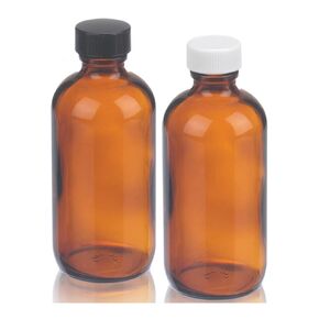 Wheaton 220955 Safety Coated Bottle, Boston Round Style, Amber Glass, 16oz With 28-400 Black Phenolic Poly-Seal Lined Screw Cap, 76mm x 172mm (Case of 24)