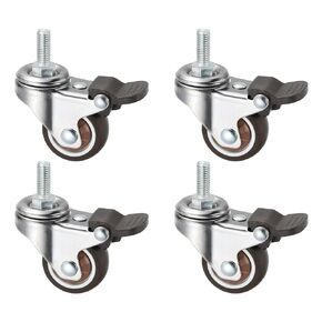 PATIKIL 1.5 Inch Stem Casters, 4 Pack Wire Shelf Caster Wheels with Brake Threaded Swivel Stem Wheels Wire Shelving for Rolling Cart Cart Wheels Furniture Replacement, Brown
