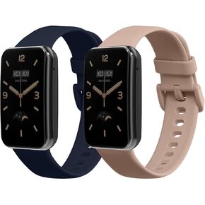 kwmobile Straps Compatible with Xiaomi Mi Band 7 Pro Straps - 2x Replacement Silicone Watch Bands - Black/Dark Green