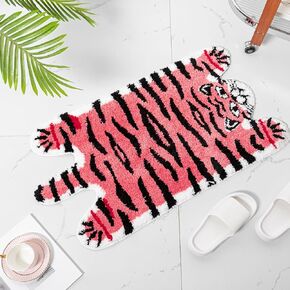 Seek4comfortable Cute Tiger Bath Mat, Orange Yellow Bathroom Rugs Non Slip Tiger Shaped Absorbent Bath Rug Cartoon Animal Bathroom Decor Plush Bathtub Rug for Shower Sink,19.7x35.5in