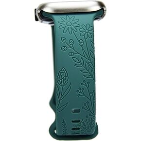 Flower Boho Engraved Band Compatible with Apple Watch Band 38mm 40mm 41mm 44mm 45mm 42mm 49mm Women Wristbands, Soft Silicone Sport Floral Fancy Cute Designer Replacement Strap for iWatch Series 8/7/6/5/4/3/2/SE