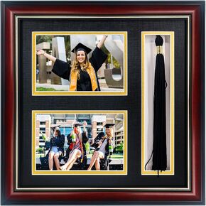 Graduation Picture Frame 4x6 with Tassel Holder, Class of 2024 Shadow Box Graduation Decoration Gift, Mahogany Photo Frame
