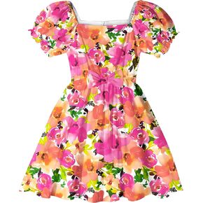 LQSZ Girls Dresses Princess Party Tutu Dress Summer Puff Sleeves Casual Dresses for Girls Ages 2-12