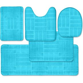 Bathroom Rug Set 5 Piece - Memory Foam Bathroom Mat Set, Soft and Comfortable, Non-Slip Thick Absorbent Bath Mats, Machine Washable, Aqua Teal in Saudi Arabia