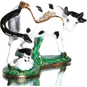 Waltz&F Mother Cow and Calf Jeweled Trinket Box Hinged Hand-Painted Ring Holder Home Decoration