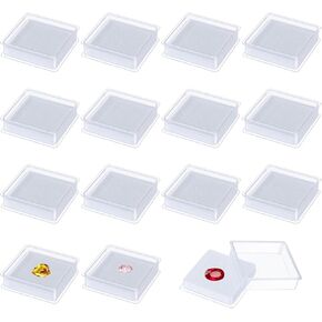 CHGCRAFT 15PCS Gemstone Display Box Transparent Square Diamond Gemstone Display Cases with Sponge and Clear Top Lids Plastic Jewelry Box Container for Jewelry Crystal Accessories, 2.4x2.4x0.6inch