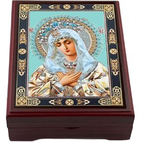 Extreme Humility Icon Box, Virgin Mary of Sorrows, Protective Case for Jewelry and Rosaries Prayer Beads, Rings 5 1/16 Inches