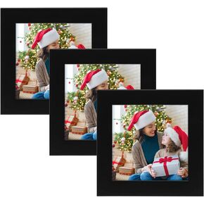 Golden State Art, Set of 3, 4x4 Picture Frames, Smartphone Instagram Frame Collection, Square Wood Frames with Tempered Glass, Black