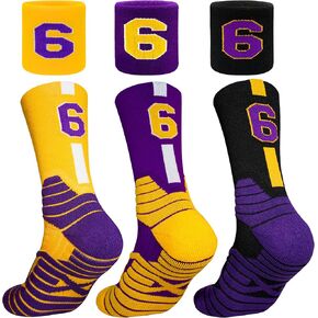 3 Pair Performance Basketball Socks - 3 Basketball Wristband, Compression Cushion Running Athletic Socks for Men Women