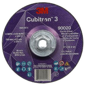 3M Cubitron 3 Cut and Grind Wheel, 90012, 36+, T27, 4 in x 5/32 in x 3/8 in, Pack of 10, ANSI, Longer Life, Faster Cut, Back-Gouging, Fillet Weld Removal, Cutting, Grinding