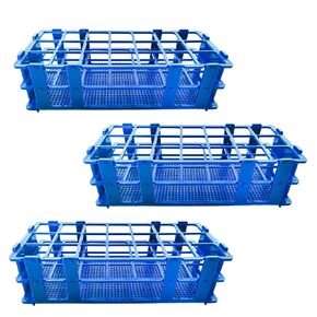 3 Packs Plastic Test Tube Rack, 60 Holes Lab Test Tube Rack Holder for 16mm Test Tubes, Blue, Detachable (60holes)