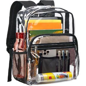 Vorspack Clear Backpack Heavy Duty - Clear Bookbag Large See Through Backpack Plastic Transparent Backpacks for College Work Travel - Black