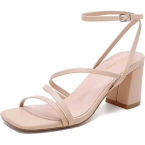 Strappy Heels for Women Square Toe Low Chunky Block Heels Dress Shoes Open Toe Heeled Sandals