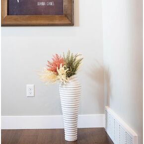 Walbrook Extra Large Floor Vase 32" - Tall White Vase, White Floor Vase for Pampas Grass, Tall Floor Vase, Floor Vases Decorative Tall, Large Vase, Wooden Vase for White Room Decor, Ribbed Vase