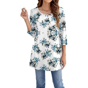 Naggoo Women's 3/4 Sleeve Crew Neck Swing Flare Loose Fit Casual Tunic Tops Tee Shirts M-3XL