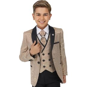 Boys Floral Paisley Tuxedo Dinner Suit, 5 Piece Set for Pageboy Weddings & All Special Occasions in Saudi Arabia