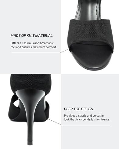 Peep Toe Heels for Women Sexy 3 Inches Stiletto Heeled Sandals for Women Open Toe Wide Stretchy Knit Heel Sandal Booties Slip On Comfortable Dressy Shoes for Prom, Party and Work in Saudi Arabia