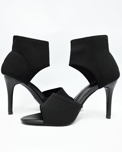 Peep Toe Heels for Women Sexy 3 Inches Stiletto Heeled Sandals for Women Open Toe Wide Stretchy Knit Heel Sandal Booties Slip On Comfortable Dressy Shoes for Prom, Party and Work in Saudi Arabia
